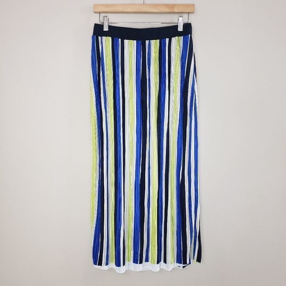 🦋3/$25 J Medium Blue Green Pleated Striped Skirt - Picture 1 of 6
